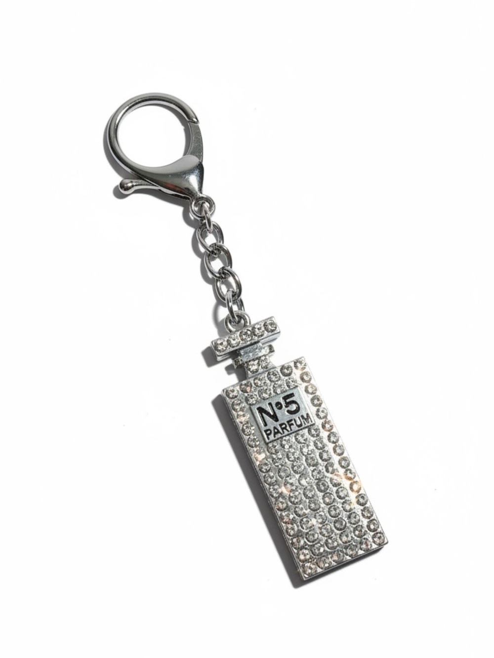 Silver Rhinestone Perfume Bottle Keychain Bag Charm N°5 Inspired NWT - Picture 4 of 8